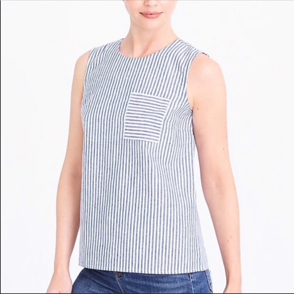 J Crew Linen Striped Shell Blouse 12 Large